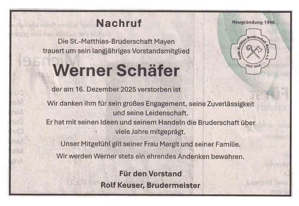 Nachruf Werner Schaefer